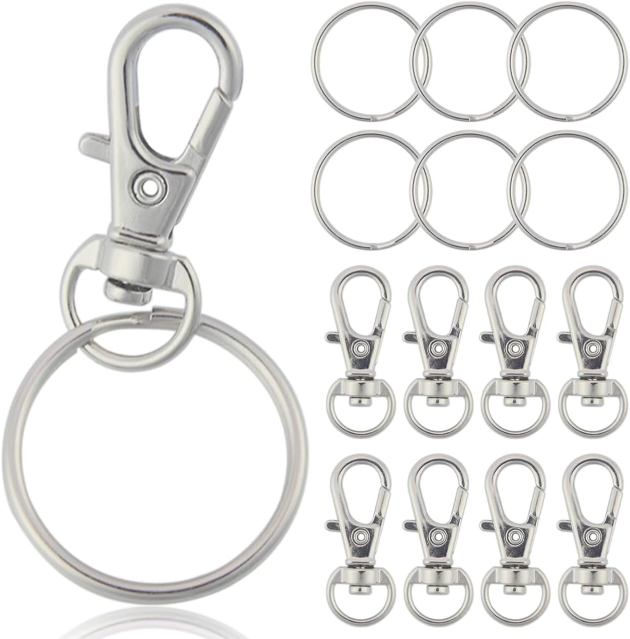 60PCS Metal Keychain Kit - 30 Swivel Lobster Claw Clasps & 30 Split Rings for Jewelry Making, DIY Crafts, Key Organizers (Silver)